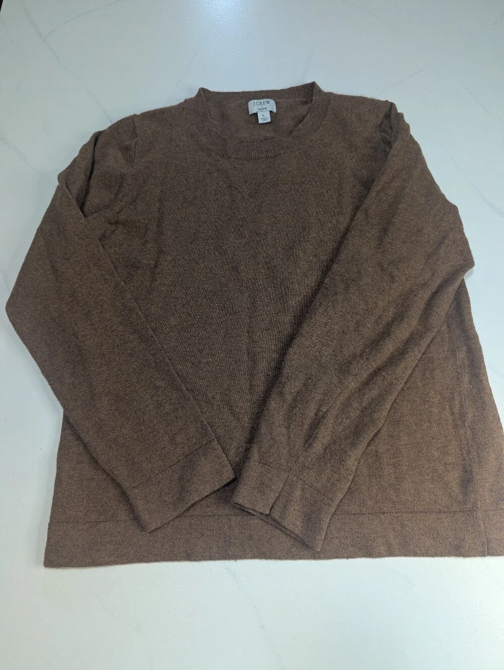 J Crew Teddie Sweater L  Brown Cotton Wool Crewneck Pullover Academia Preppy